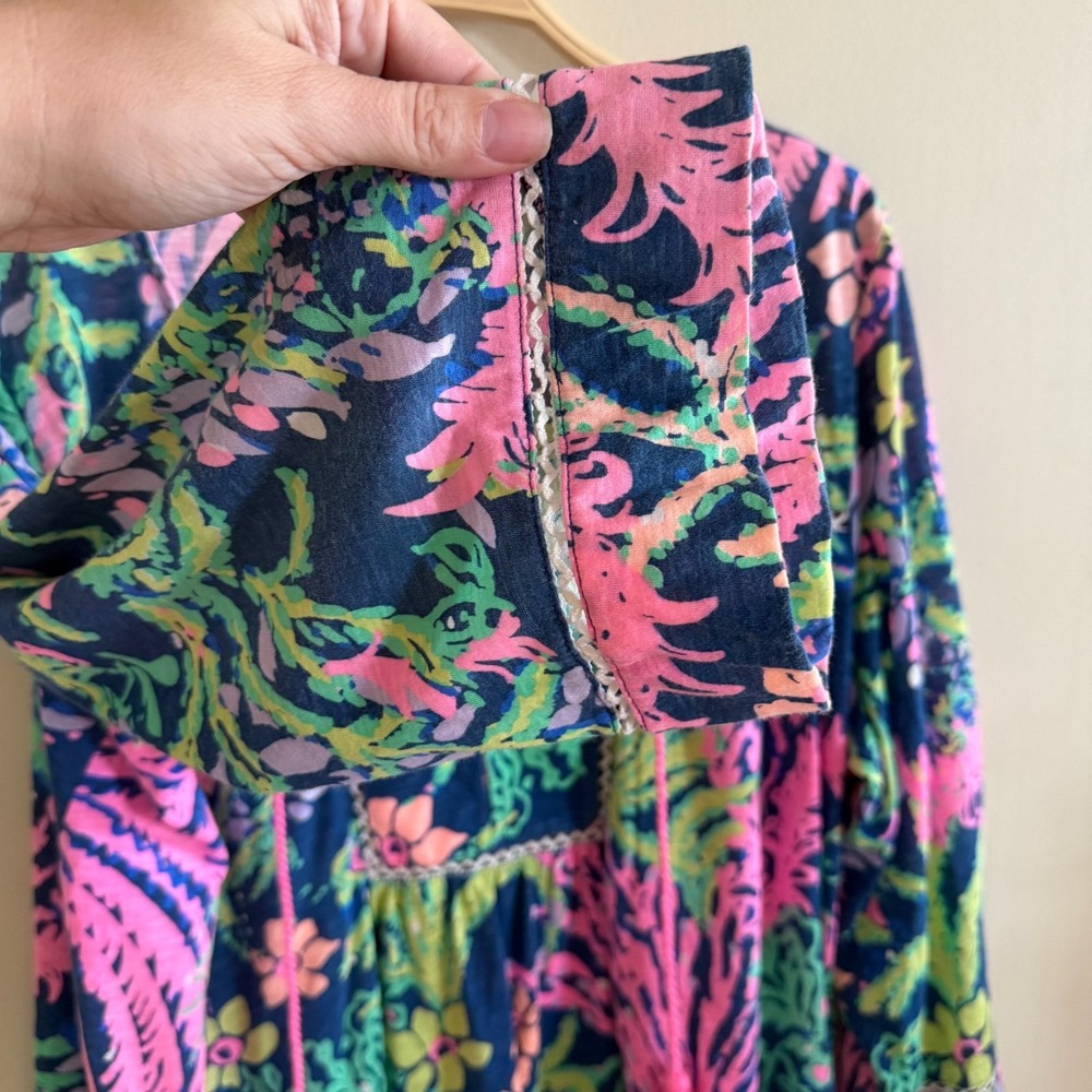 Lilly Pulitzer Tilda Tunic Top Womens XL Blue Multi All A Glow 3/4 Sleeve Beac - Picture 7 of 7
